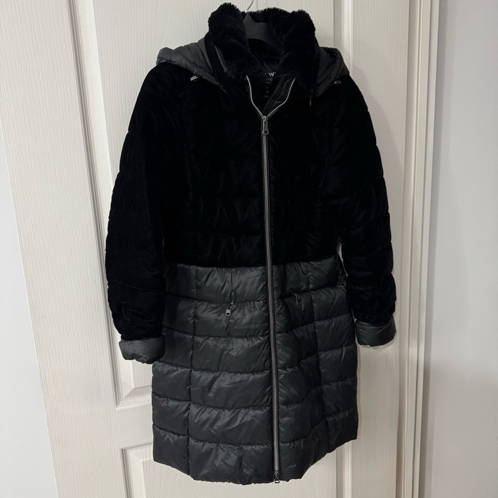 Gerry Weber Hybrid Black Velvet & Quilted Puffer Coat Sz 6